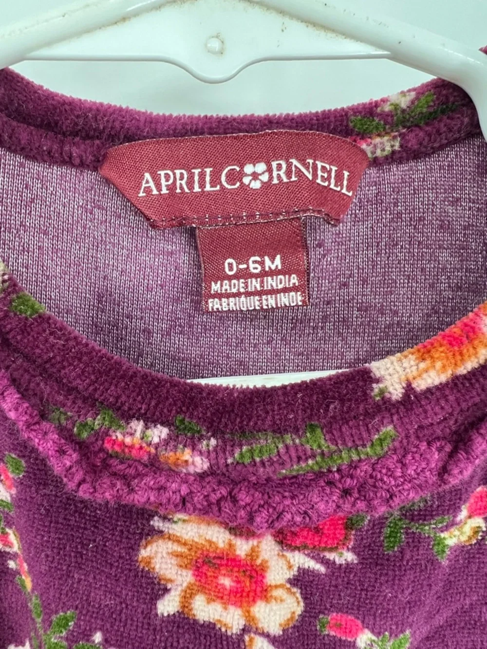 April Cornell Amelia Plum Purple Floral Velour Baby Romper 0-6 months